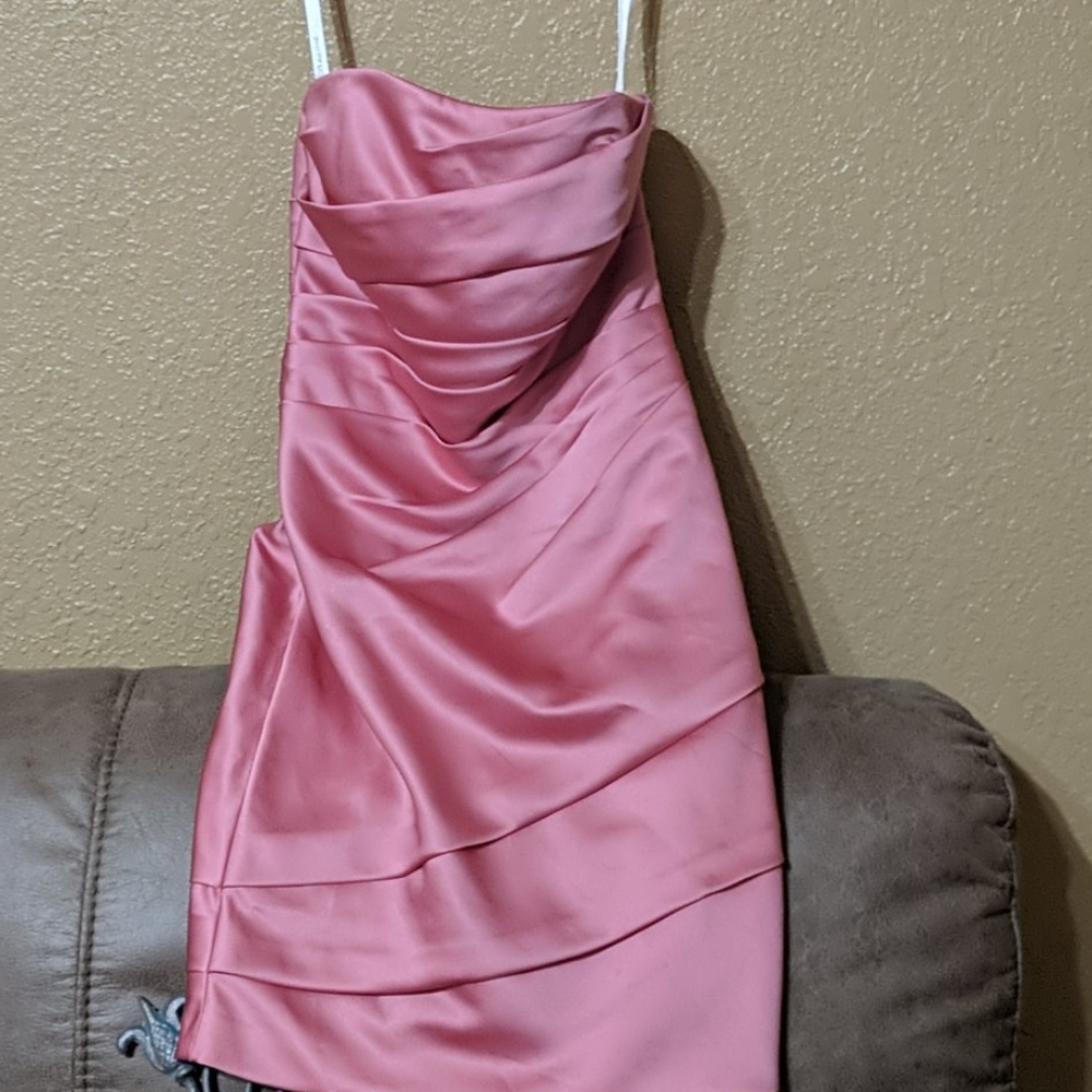 David's Bridal Rose Petals pink strapless dress